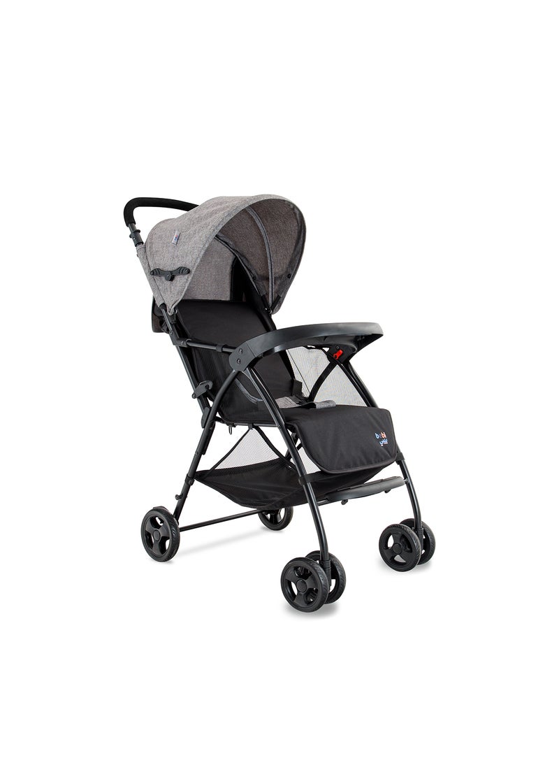 Bebi - Lightweight Baby Stroller Compact And Easy One - Hand Fold With Adjustable Leg Rest And Top Tray Ideal For Newborn Baby To 3 Years Grey /black - Image 1