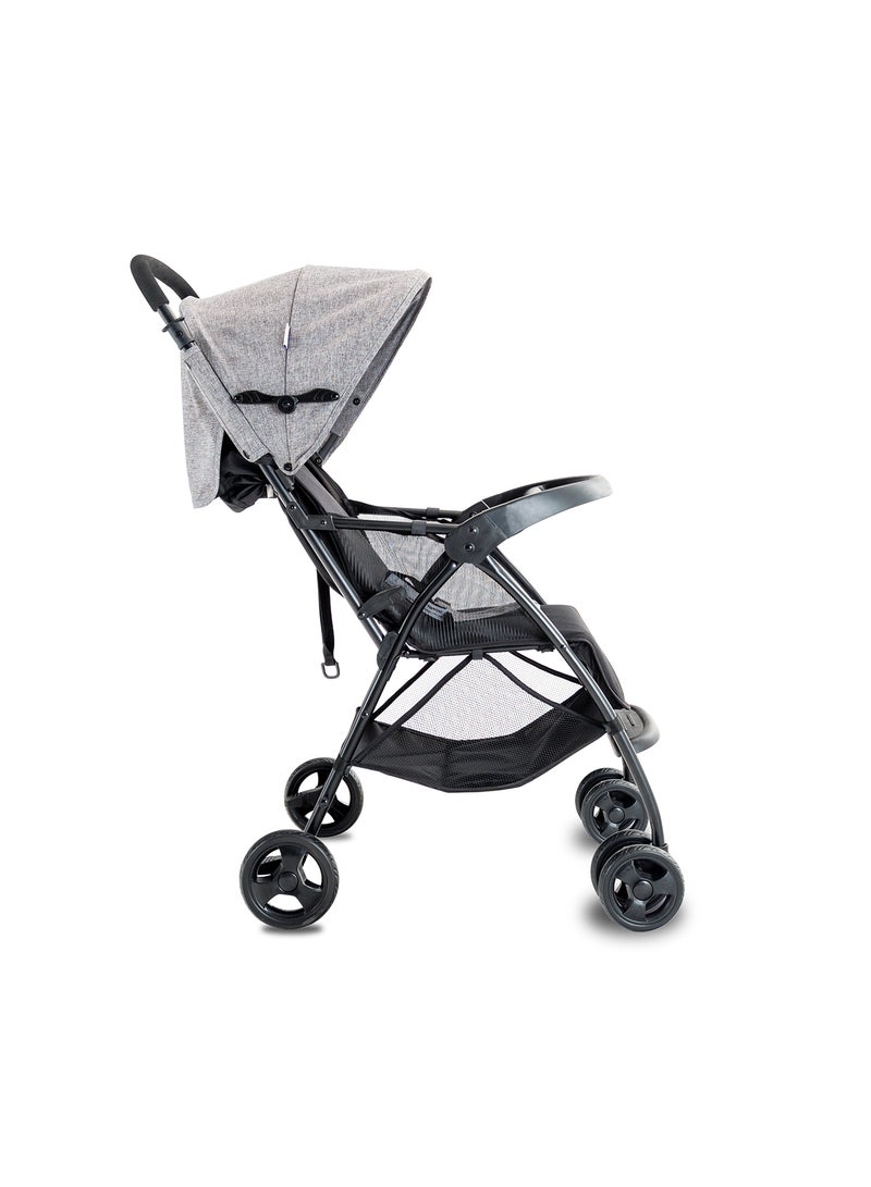 Bebi - Lightweight Baby Stroller Compact And Easy One - Hand Fold With Adjustable Leg Rest And Top Tray Ideal For Newborn Baby To 3 Years Grey /black - Image 1