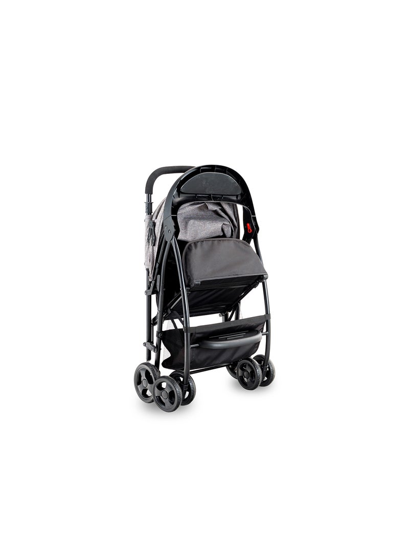 Bebi - Lightweight Baby Stroller Compact And Easy One - Hand Fold With Adjustable Leg Rest And Top Tray Ideal For Newborn Baby To 3 Years Grey /black - Image 1