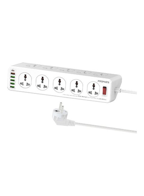 Power Extension, Powerful 2500W Universal 10 AC Sockets Power Strip with 5M Cord, 20W Type-C Power Delivery Port, 4 USB Smart Charge Ports and 18W QC 3.0 Port for Home/Office, Power Matrix-5M White