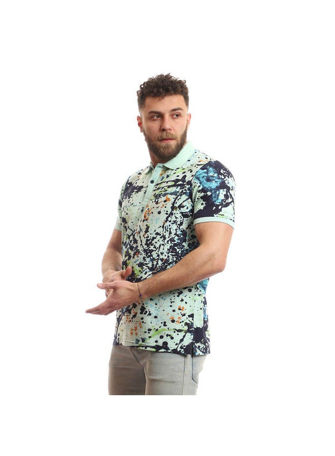 بافون Casual Colour Blocked Polo Shirt Neck Light Blue  - Image 2