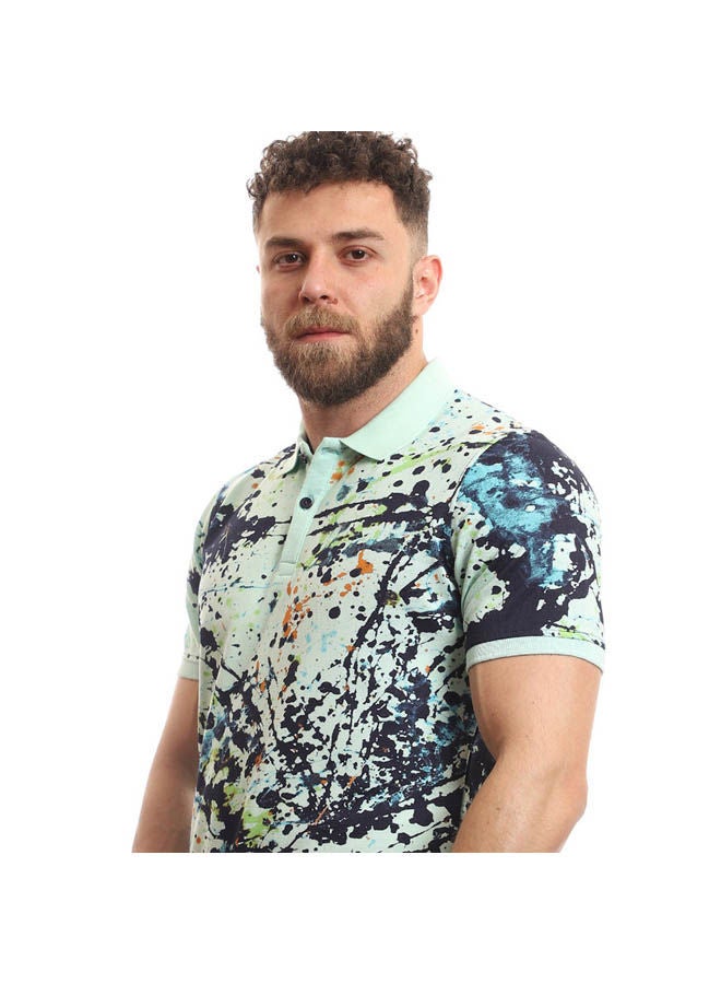 بافون Casual Colour Blocked Polo Shirt Neck Light Blue  - Image 4