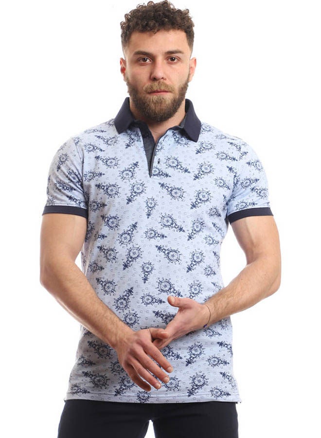 Pavone Casual Printed Polo Shirt Neck Light Blue - Image 1