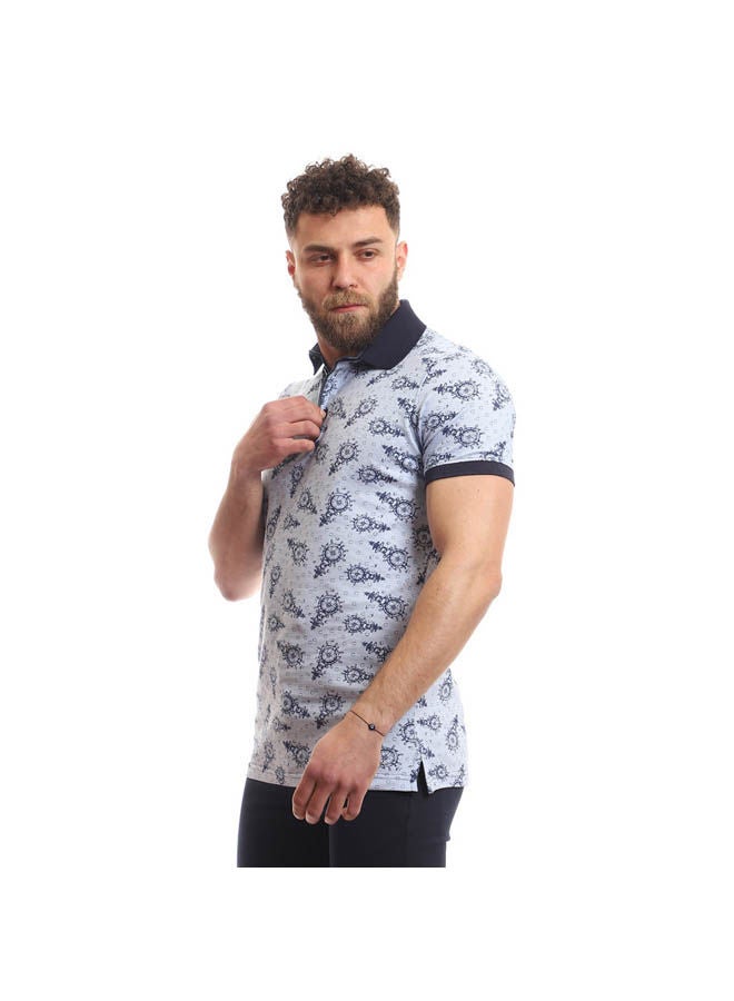 Pavone Casual Printed Polo Shirt Neck Light Blue - Image 2