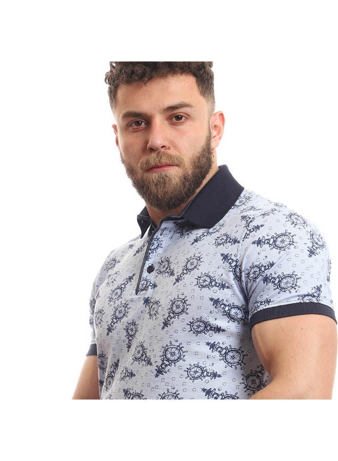 Pavone Casual Printed Polo Shirt Neck Light Blue - Image 4