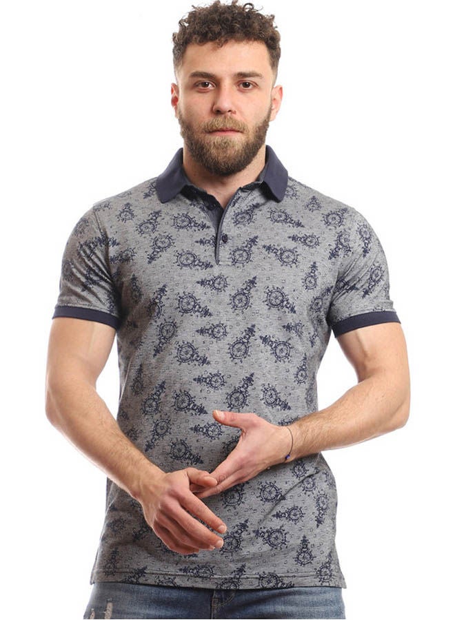 Pavone Casual Printed Polo Shirt Neck Grey-Blue - Image 1