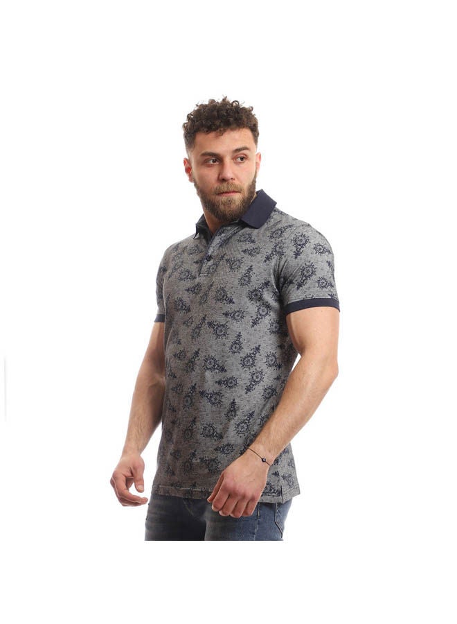 Pavone Casual Printed Polo Shirt Neck Grey-Blue - Image 2