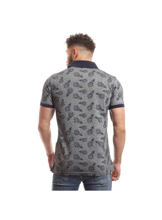 Pavone Casual Printed Polo Shirt Neck Grey-Blue - Image 3