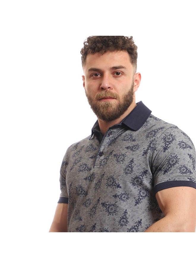 Pavone Casual Printed Polo Shirt Neck Grey-Blue - Image 4