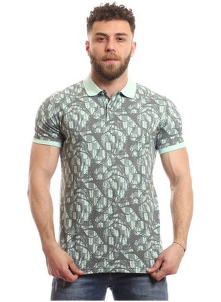 Casual Paisley Polo Shirt Neck Grey-Light Blue - v1647468495/N52890507V_1