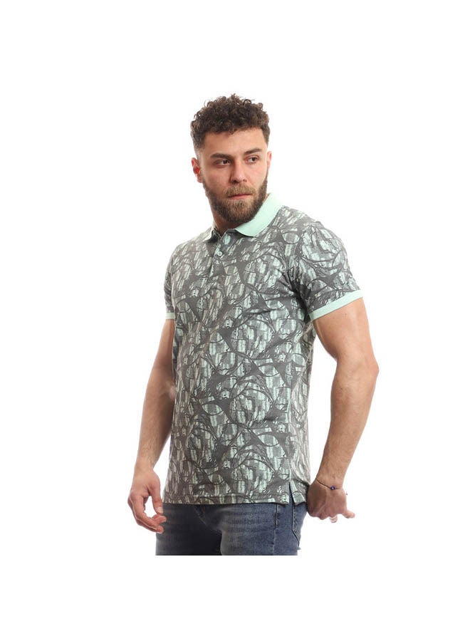 Casual Paisley Polo Shirt Neck Grey-Light Blue