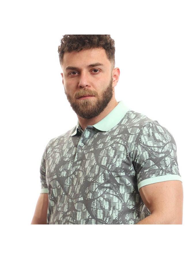 Casual Paisley Polo Shirt Neck Grey-Light Blue