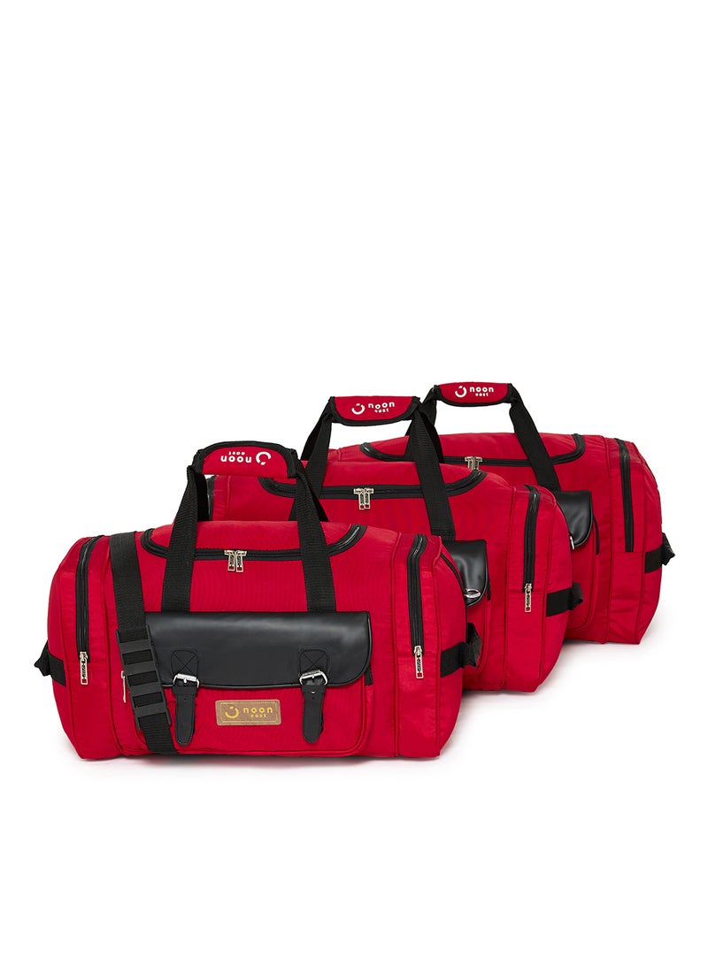 Noon East 3-Piece Lightweight Waterproof Polyester Multipurpose Luggage Duffle Bag/Gym Bag Set 20/22/24 Inch Red  - Image 1