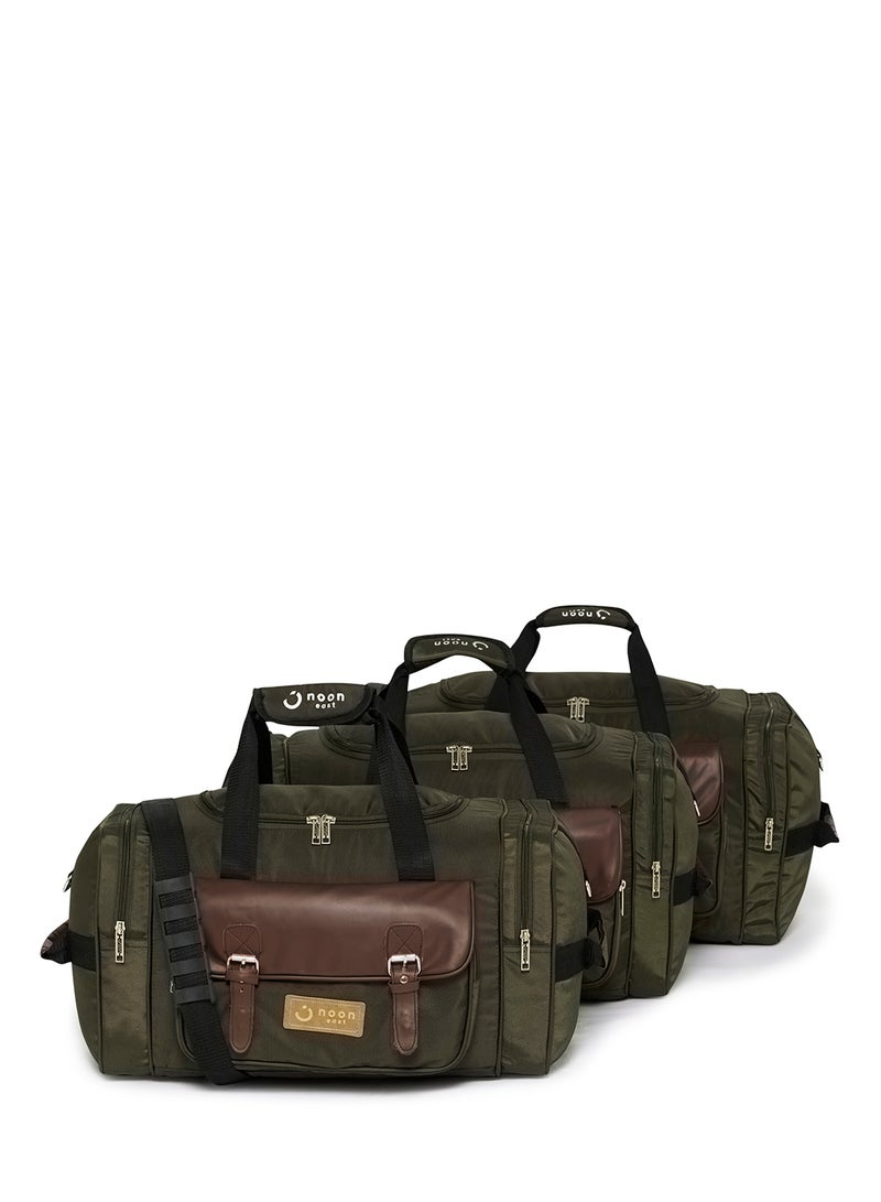 Noon East 3-Piece Lightweight Waterproof Polyester Multipurpose Luggage Duffle Bag/Gym Bag Set 20/22/24 Inch Green  - Image 1