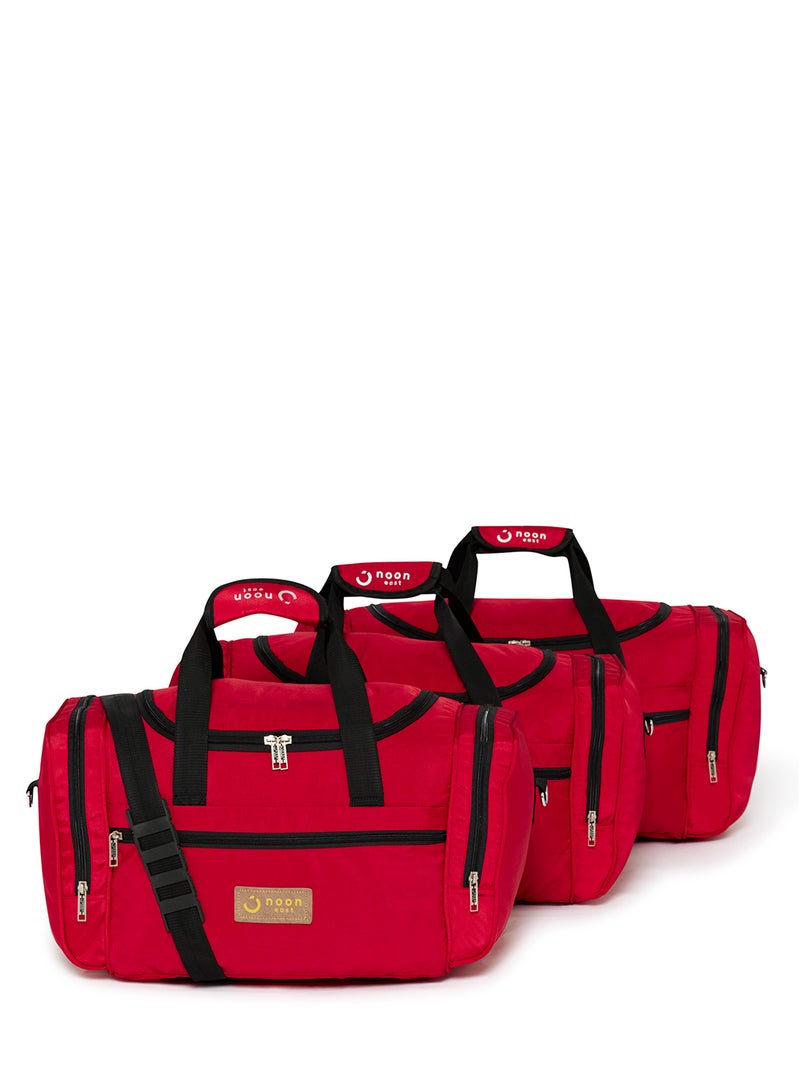 Noon East - 3-Piece Lightweight Waterproof Polyester Multipurpose Luggage Duffle Bag/Gym Bag Set 20/22/24 Inch Red - Image 1