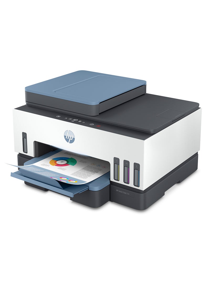 HP - Smart Tank 795 All-In-One Duplex Wifi High Capacity Inktank Multi-Function WiFi Color Ink Tank Printer (Borderless Printing) For Print/Copy/Scan with ADF & FAX (Up To 18000 Black or 8000 Colour Pages with Original HP Ink Bottles) White/Blue - Image 1