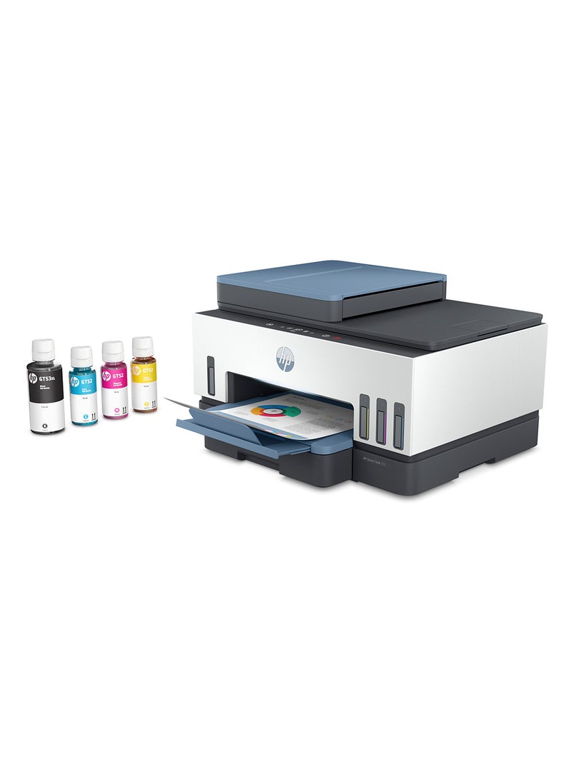 HP - Smart Tank 795 All-In-One Duplex Wifi High Capacity Inktank Multi-Function WiFi Color Ink Tank Printer (Borderless Printing) For Print/Copy/Scan with ADF & FAX (Up To 18000 Black or 8000 Colour Pages with Original HP Ink Bottles) White/Blue - Image 1