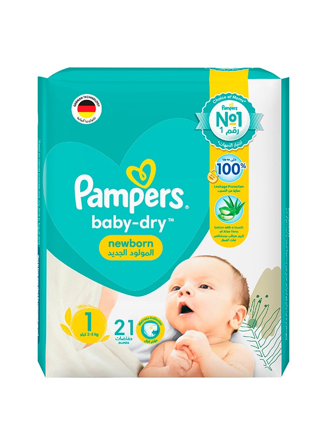 Pampers Baby-Dry Newborn Taped Diapers with Aloe Vera Lotion, Leakage Protection, Size 1, 2-5kg, Carry Pack, 21 Count  - Image 2