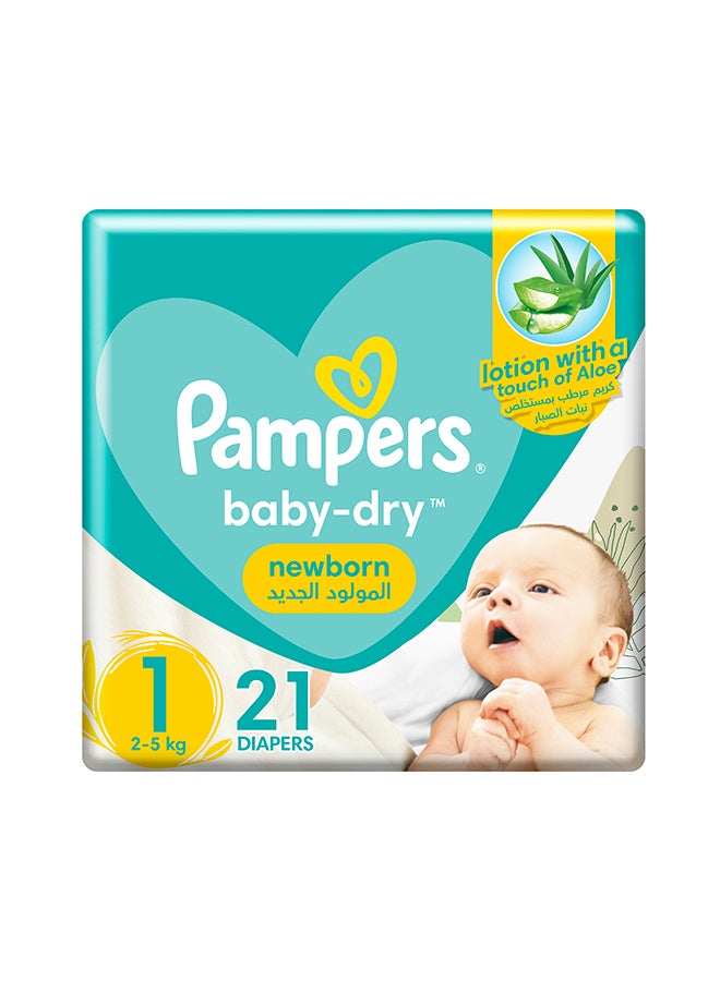 Pampers Baby-Dry Newborn Taped Diapers with Aloe Vera Lotion, Leakage Protection, Size 1, 2-5kg, Carry Pack, 21 Count  - Image 1