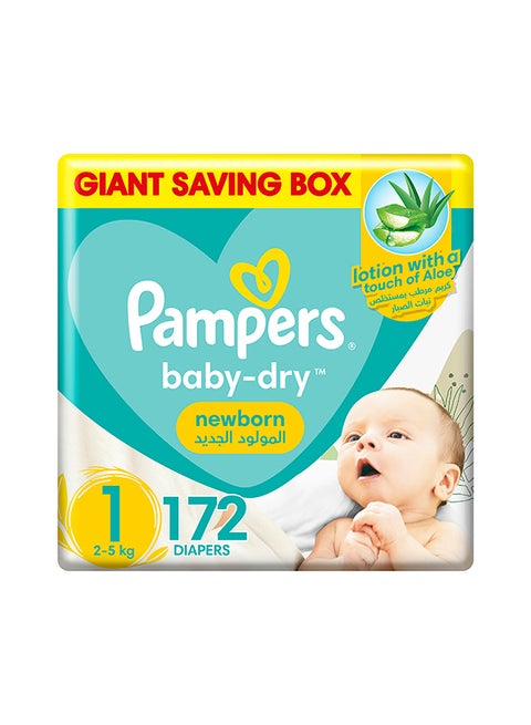 Aloe Vera Taped Diapers Size 1 Mega Box 172 Count