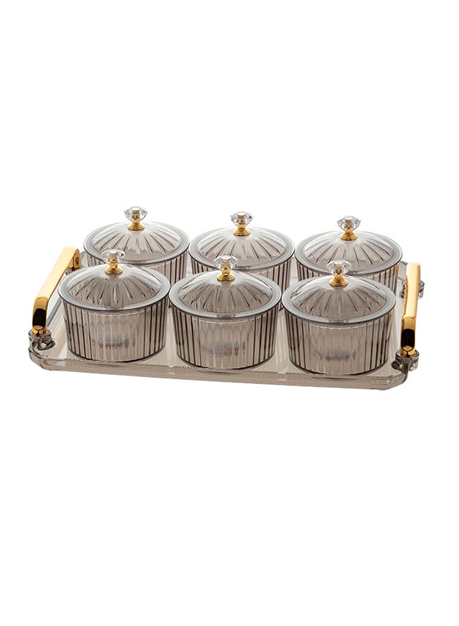 Dania 6-Piece Sugar Bowls Set With Tray Grey/Gold 30x22x2cm  - Image 1