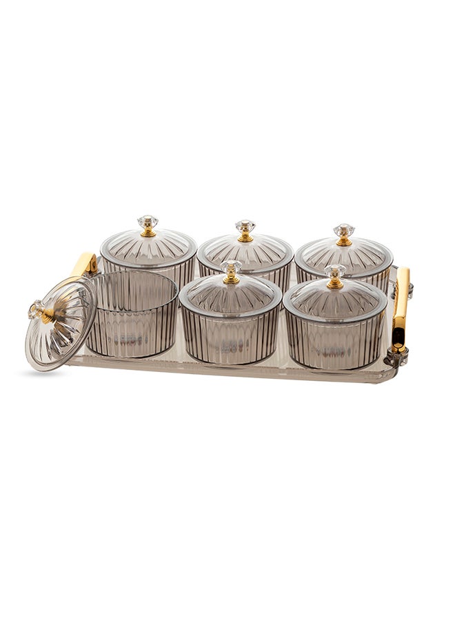 Dania 6-Piece Sugar Bowls Set With Tray Grey/Gold 30x22x2cm  - Image 2