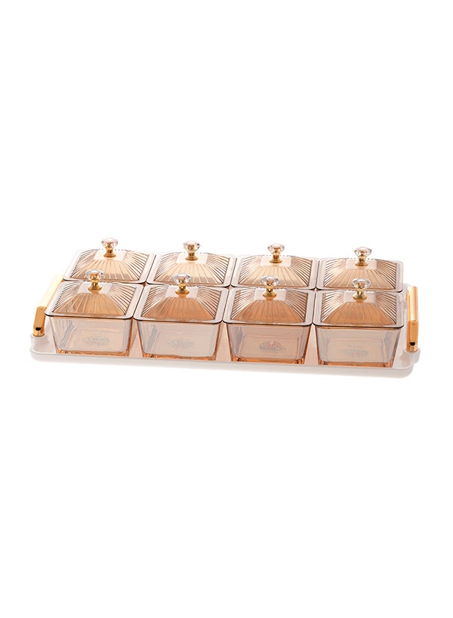 Dania 8-Piece Sugar Bowls Set With Tray Clear/Gold 40x22x2cm  - Image 1