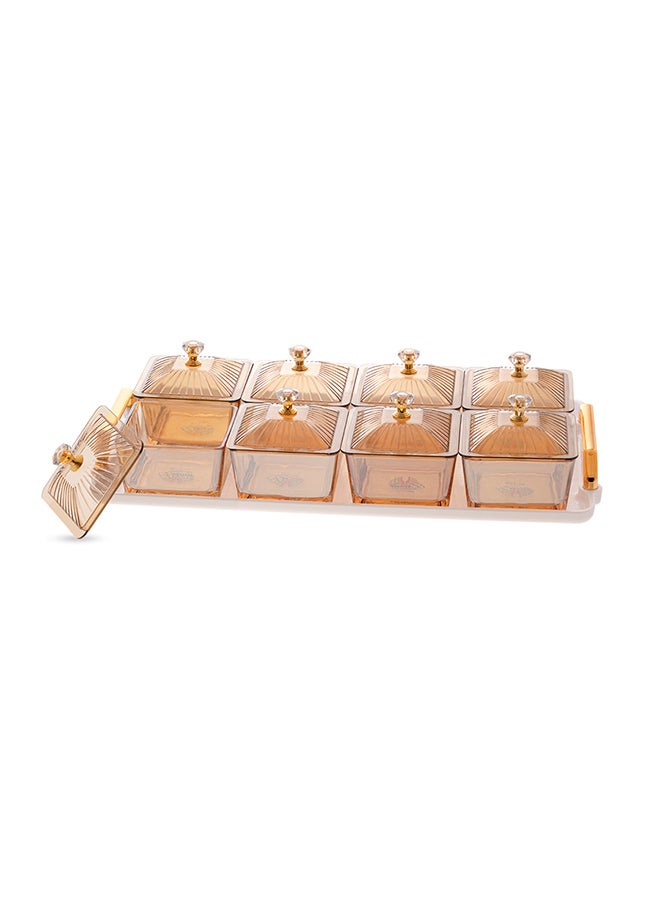 Dania 8-Piece Sugar Bowls Set With Tray Clear/Gold 40x22x2cm  - Image 2