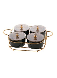 دانيا طقم أوعية سكر مكون من 4 قطع مع حامل أخضر/ذهبي 27x20x5 سم  - Image 1