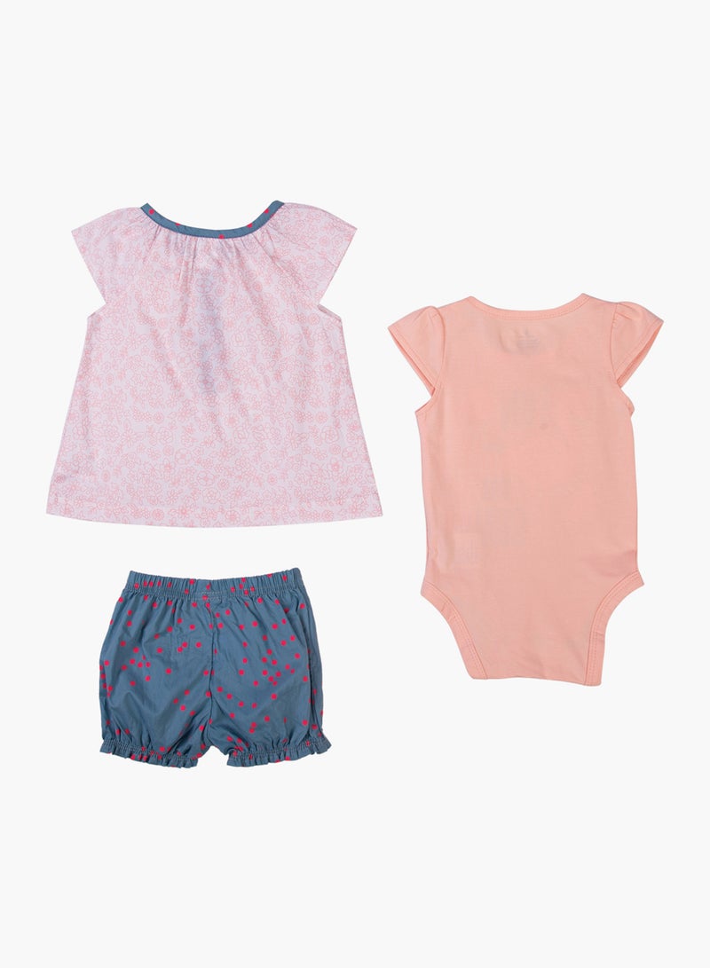 Baby Girl 3-Piece Top Bottom And Romper Combo Set Light Pink/Blue