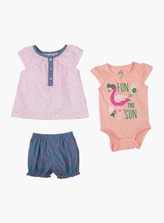 Baby Girl 3-Piece Top Bottom And Romper Combo Set Light Pink/Blue - v1647523481/N50264210V_1