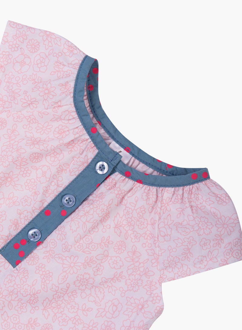Baby Girl 3-Piece Top Bottom And Romper Combo Set Light Pink/Blue