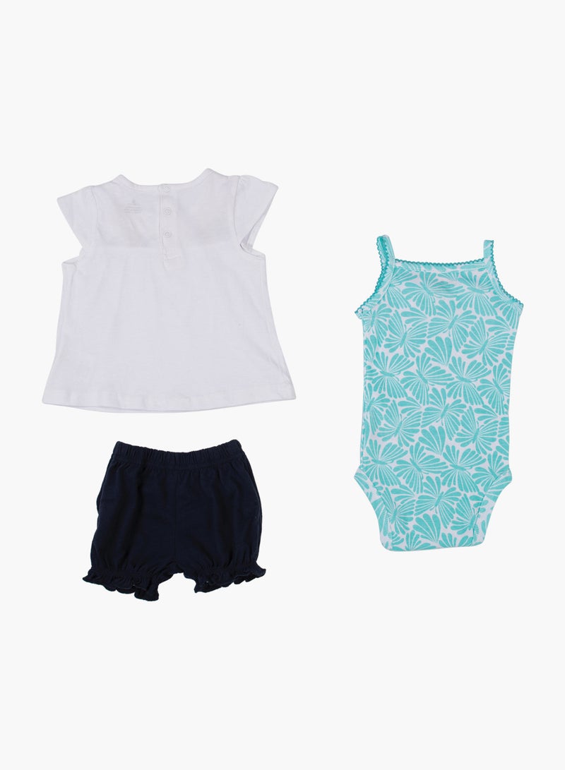 POP MAGIC Baby Girl 3-Piece Top Bottom And Romper Combo Set Light Blue/White - Image 2