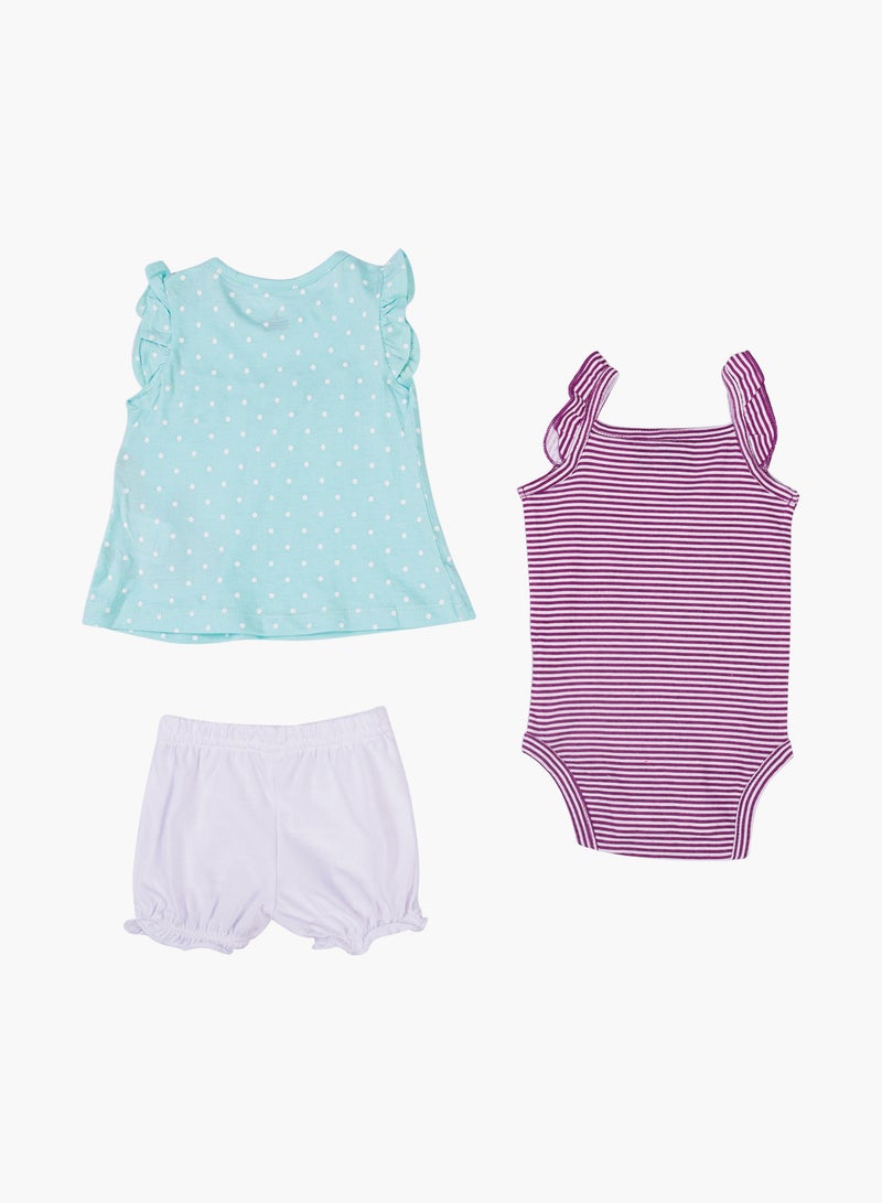 POP MAGIC Baby Girl 3-Piece Top Bottom And Romper Combo Set Blue/Lilac - Image 2
