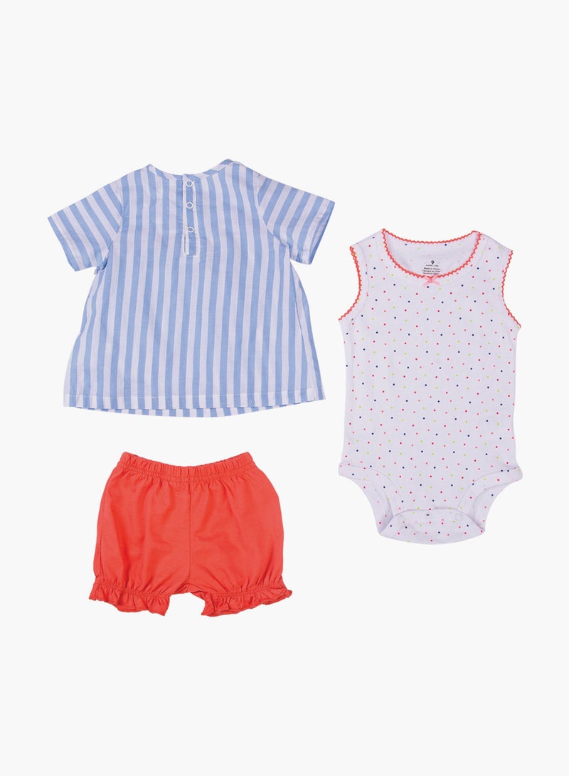 POP MAGIC Baby Girl 3-Piece Top Bottom And Romper Combo Set White/Orange - Image 2