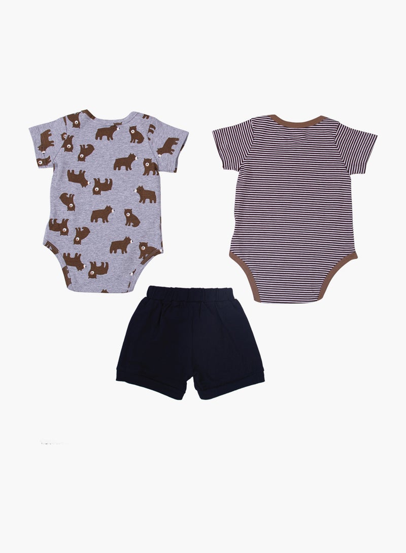 POP MAGIC Baby Boy 2-Piece Rompers And Bottom Set Brown/Blue/Navy - Image 2