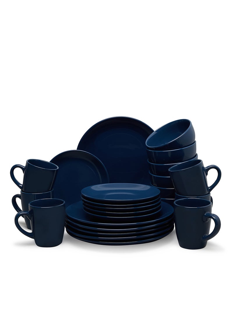 Noon East 24-Piece Stoneware Dinner Set Plates, Bowls, Mugs, Serves 6 Dark Blue - Image 1