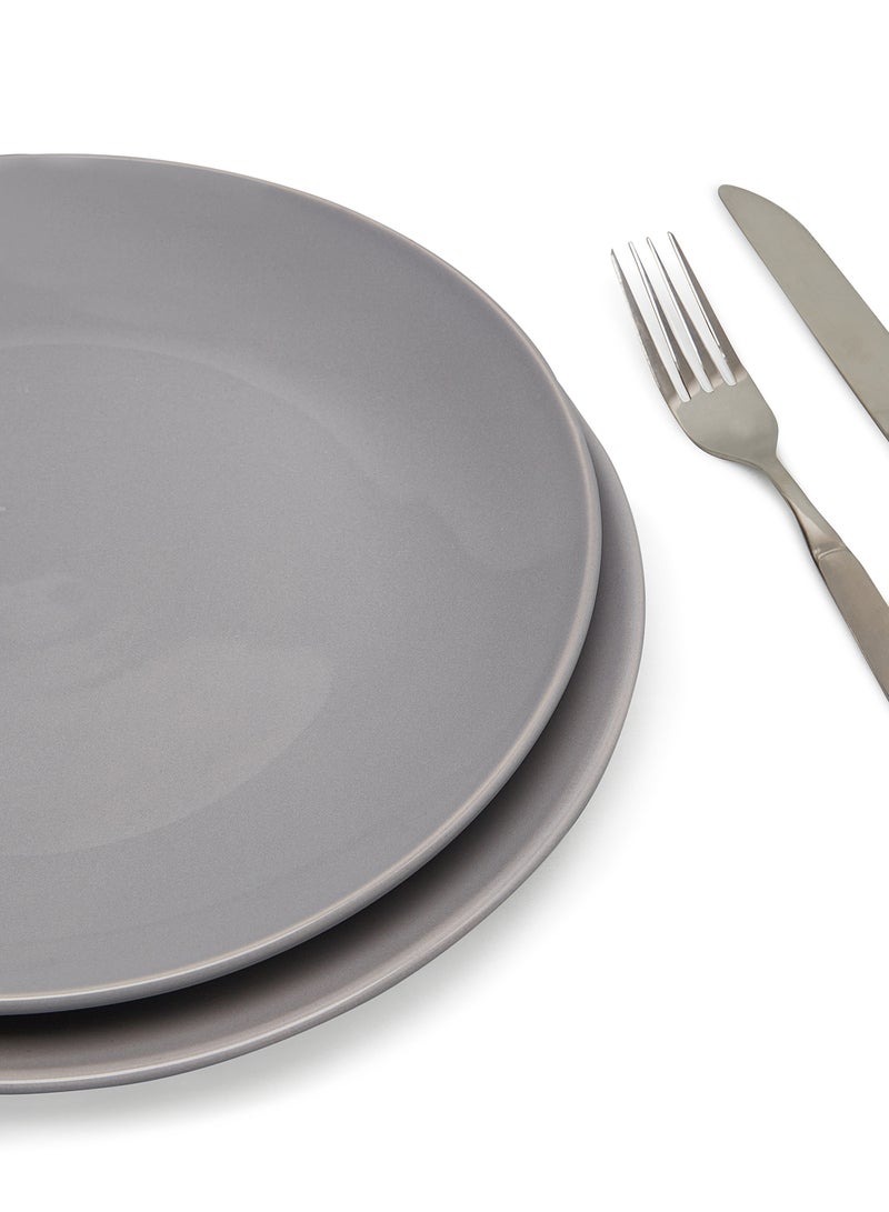 Noon East 4 Piece Stoneware Dinner Plates Set - Dishes - Plates - Plate Set - Dinner Set - Ceramic Plate - Dinner Plate - Serves 4 - Medium Grey Medium Grey 10.5inch  - Image 5