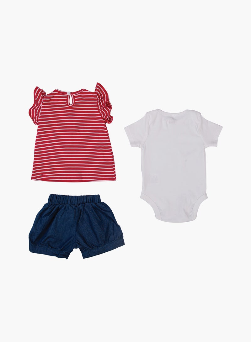 POP MAGIC Baby Girl 3-Piece Top Bottom And Romper Combo Set Red/White  - Image 2