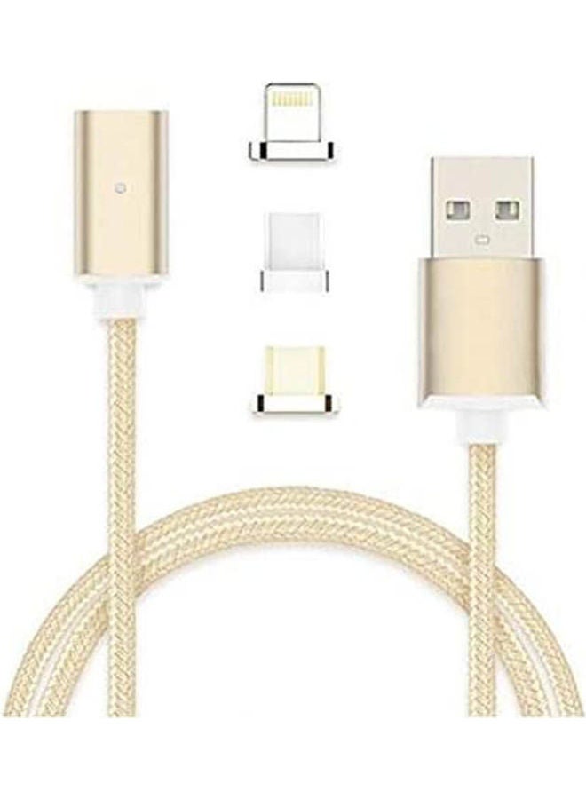 G5 Micro Usb/Type C And Lightning 3 In 1 Magnetic Clip On Data/Charging Cable Gold - Image 1