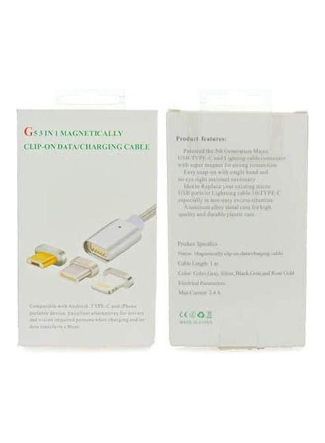 G5 Micro Usb/Type C And Lightning 3 In 1 Magnetic Clip On Data/Charging Cable Gold - Image 2