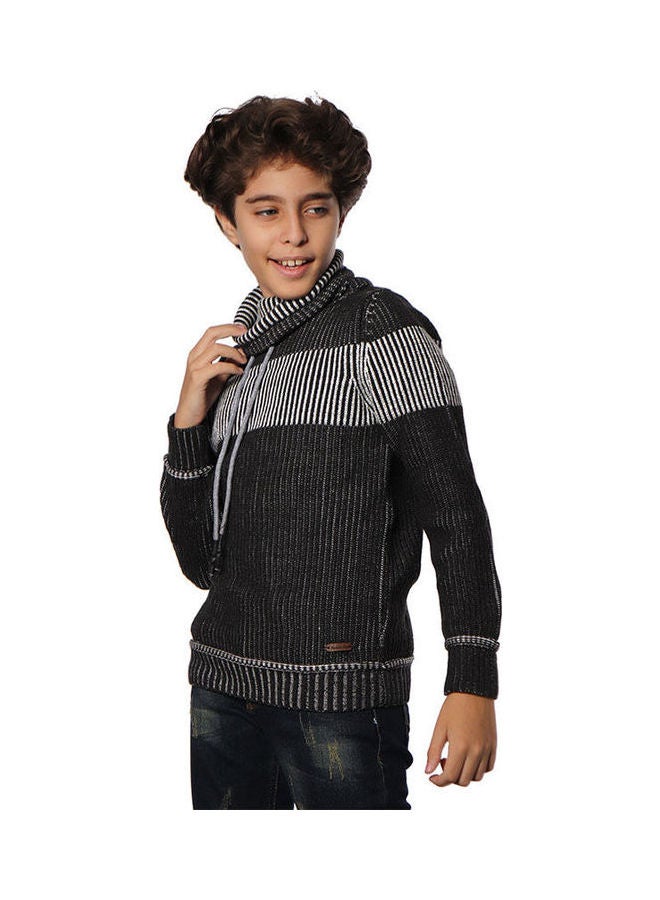 KTK by Katakit - Casual Stripes High Neck Long Sleeve  Pullover Grey - Image 1