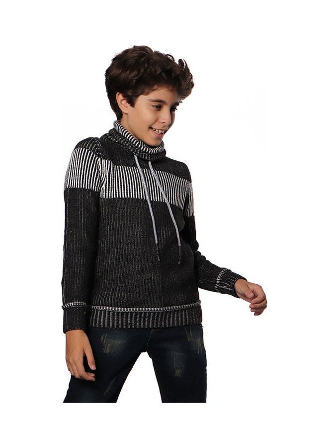 KTK by Katakit - Casual Stripes High Neck Long Sleeve  Pullover Grey - Image 1
