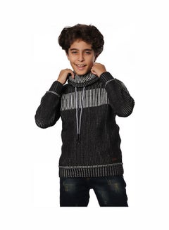 Casual Stripes High Neck Long Sleeve  Pullover Grey