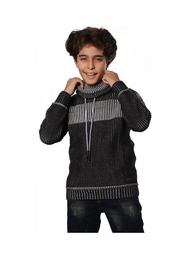 KTK by Katakit - Casual Stripes High Neck Long Sleeve  Pullover Grey - Image 1