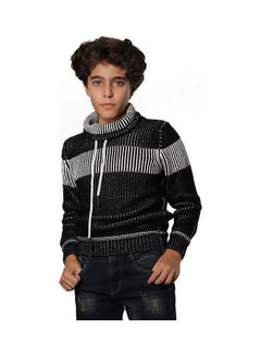 Casual Stripes High Neck Long Sleeve  Pullover Black