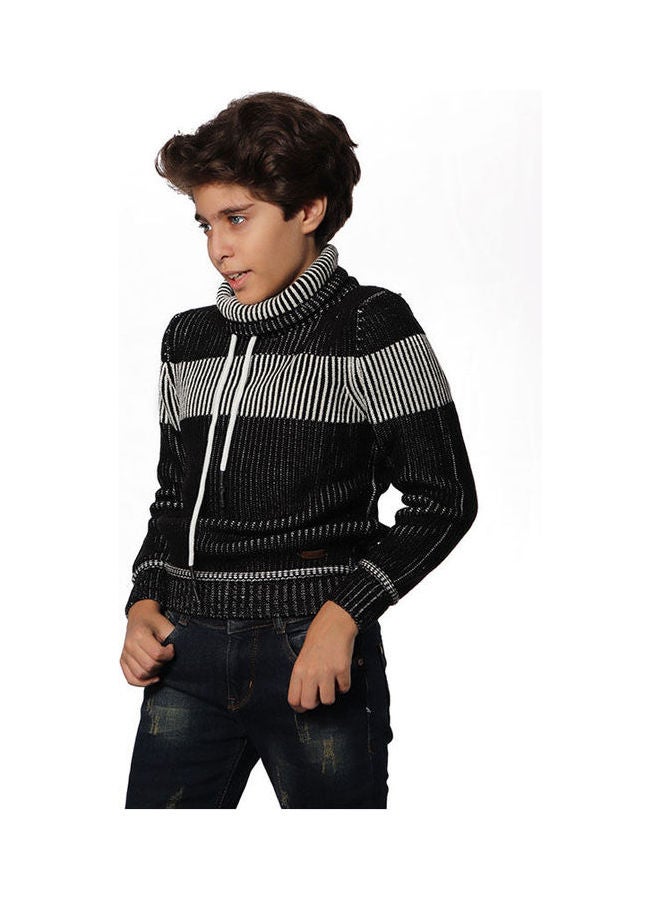 KTK by Katakit - Casual Stripes High Neck Long Sleeve  Pullover Black - Image 1