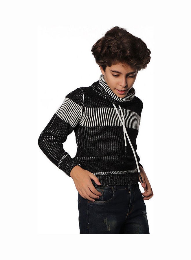 KTK by Katakit - Casual Stripes High Neck Long Sleeve  Pullover Black - Image 1