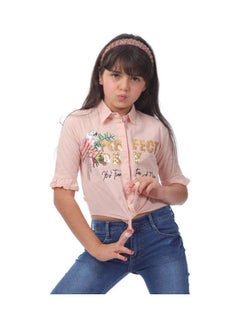 Casual Printed  Regular Blouse Light Pink
