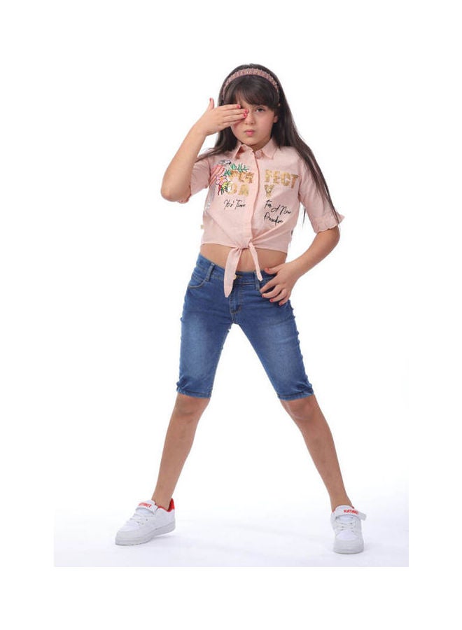 KTK by Katakit - Casual Printed  Regular Blouse Light Pink - Image 1
